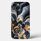 Abstrakte Marmormalerei in Navy Blue und Gold Case-Mate iPhone Hülle (Rückseite)