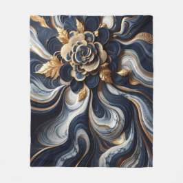 Abstrakte Marmormalerei in Navy Blue und Gold Fleecedecke