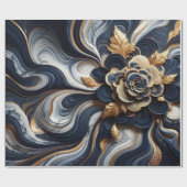 Abstrakte Marmormalerei in Navy Blue und Gold Geschenkpapier (Flach)