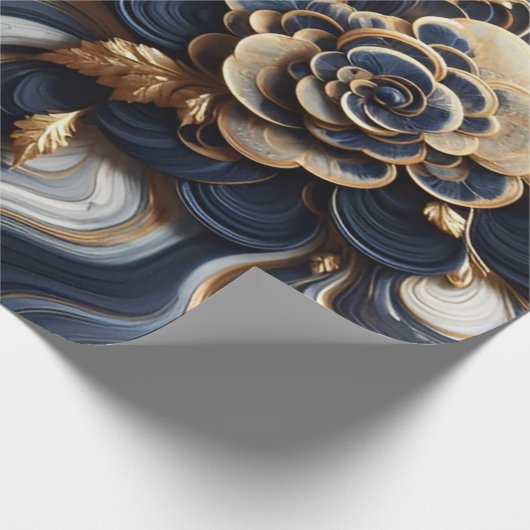 Abstrakte Marmormalerei in Navy Blue und Gold Geschenkpapier (Ecke)