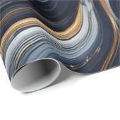 Abstrakte Marmormalerei in Navy Blue und Gold Geschenkpapier (Rolleneckpunkt)