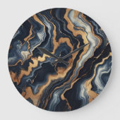 Abstrakte Marmormalerei in Navy Blue und Gold Große Wanduhr (Vorderseite)