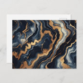 Abstrakte Marmormalerei in Navy Blue und Gold Postkarte (Vorne/Hinten)