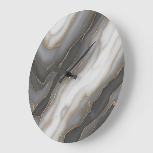 Abstrakte Marmormauer - Graue, weiße und goldene M Große Wanduhr (Winkel)