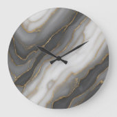 Abstrakte Marmormauer - Graue, weiße und goldene M Große Wanduhr (Vorderseite)