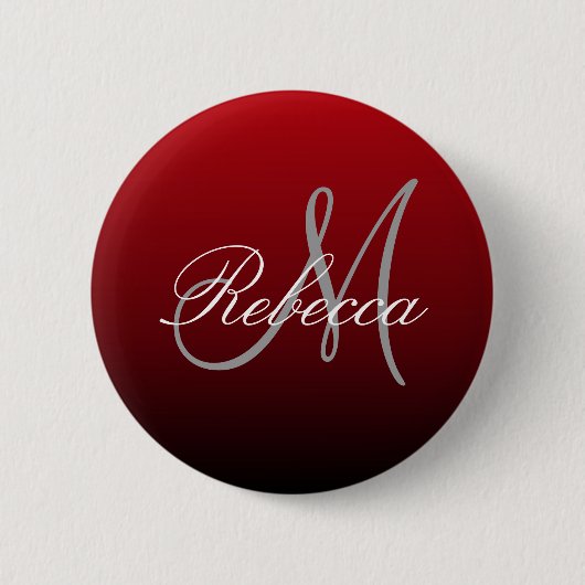 abstrakte Marsala-Maroon-Monogramme in Grau-Bordea Button (Vorderseite)