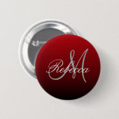 abstrakte Marsala-Maroon-Monogramme in Grau-Bordea Button (Vorne & Hinten)