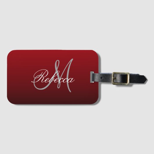 abstrakte Marsala-Maroon-Monogramme in Grau-Bordea Gepäckanhänger (Vorderseite (Horizontal))