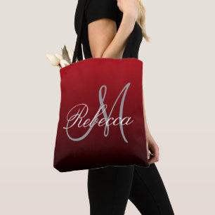 abstrakte Marsala-Maroon-Monogramme in Grau-Bordea Tasche