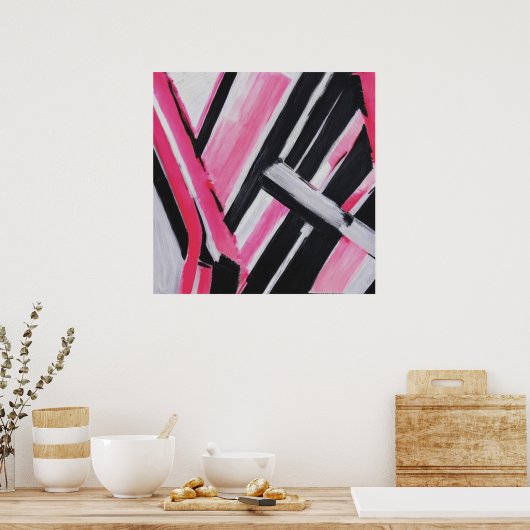 Abstrakte Mauer in Schwarz, Weiß und Rosa Kunst Poster (Küche)