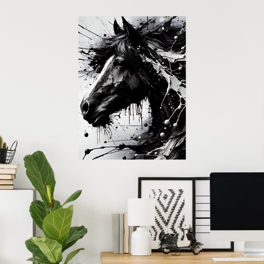 Abstrakte Mauer Schwarz-Weiß Kunst, Pferd Poster (Heimbüro)
