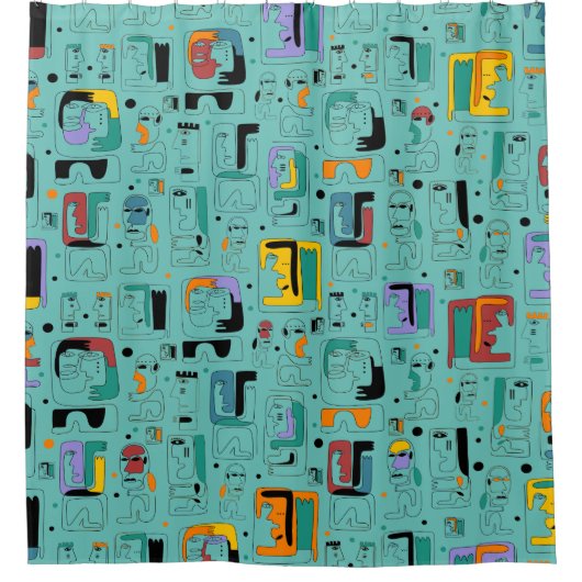 Abstrakte maya-alte Gesichter Muster 1 Duschvorhang (Vorderseite)