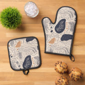 Abstrakte mediterrane Kunst Ofenhandschuh & Topflappen-Set (Oben Unten)