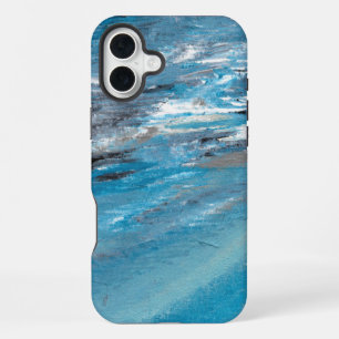 Abstrakte Meereswellen in blauen und grauen Pinsel iPhone 16 Plus Hülle