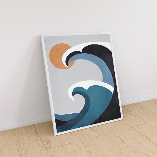 Abstrakte Meereswellen und Sonne Poster