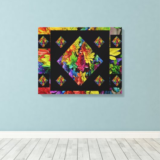 Abstrakte mehrfarbige Blumenkunst (20 x 16) Leinwanddruck (Insitu (Holzboden))