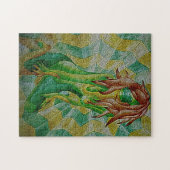 abstrakte mehrfarbige, grün posiierende Dame Retro Puzzle (Horizontal)