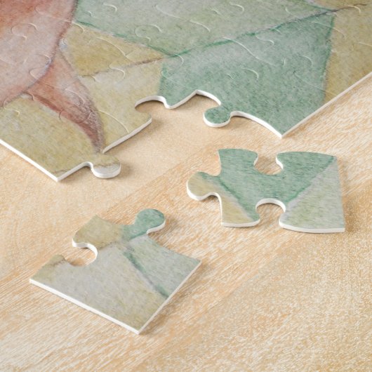 abstrakte mehrfarbige, grün posiierende Dame Retro Puzzle (Seite)