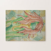 abstrakte mehrfarbige, grün posiierende Dame Retro Puzzle (Horizontal)