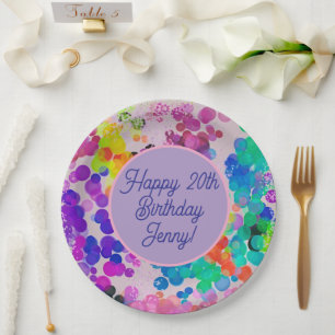 Abstrakte mehrfarbige Happy Birthday Bokeh-Blasen Pappteller