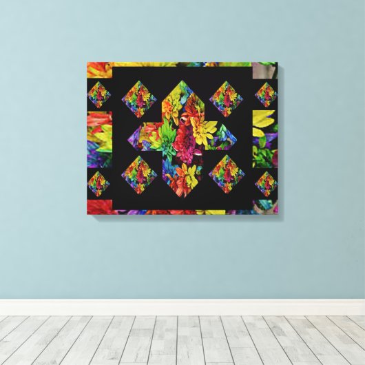 Abstrakte mehrfarbige Plus Blumen-Art-Signatur Leinwanddruck (Insitu (Holzboden))