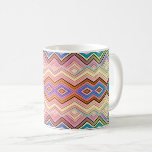 Abstrakte mehrfarbige Streifen und Blätter Kaffeetasse (VorderseiteRechts)