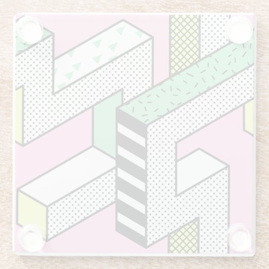 Abstrakte Memphis: 80er geometrische Formen. Glasuntersetzer (Rückseite)