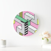 Abstrakte Memphis: 80er geometrische Formen. Große Wanduhr (Zuhause)