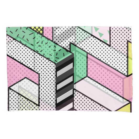 Abstrakte Memphis: 80er geometrische Formen. Kissenbezug (Vorderseite)