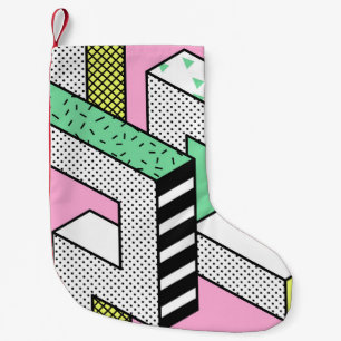 Abstrakte Memphis: 80er geometrische Formen. Kleiner Weihnachtsstrumpf