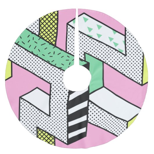 Abstrakte Memphis: 80er geometrische Formen. Polyester Weihnachtsbaumdecke (Vorderseite)