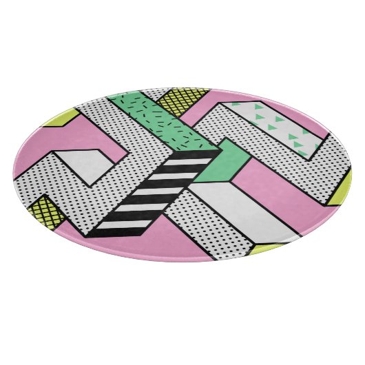 Abstrakte Memphis: 80er geometrische Formen. Schneidebrett (Ecke)