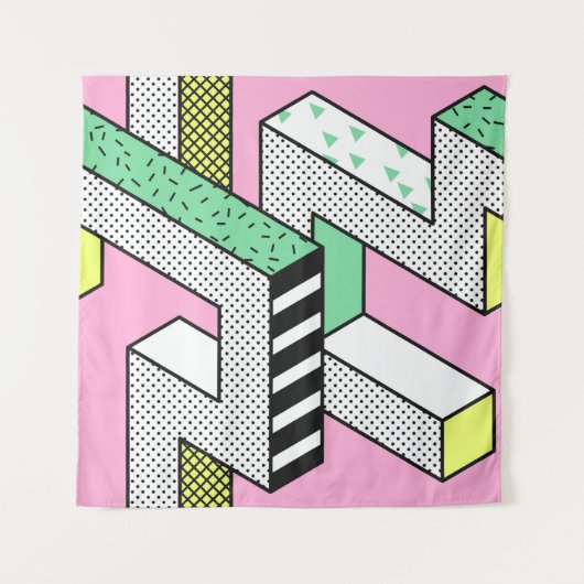 Abstrakte Memphis: 80er geometrische Formen. Wandteppich (Vorderseite)