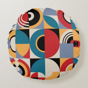 Abstrakte Memphis: Geometrischer Vintager Stil. Rundes Kissen