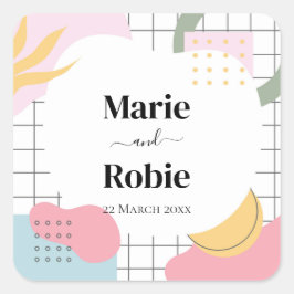 Abstrakte Memphis-Hochzeit Quadratischer Aufkleber