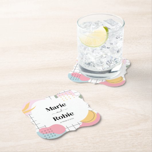 Abstrakte Memphis-Hochzeit Untersetzer (Vor Ort)