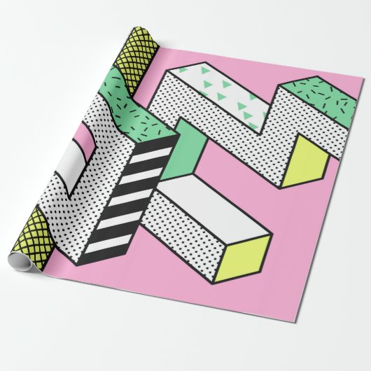 Abstrakte Memphis Nahtlose Muster mit 3d Geometr Geschenkpapier (Ungerollt)