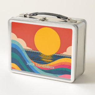 Abstrakte Metall-Lunchbox mit Meereswellen und ind Metall Brotdose