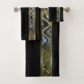 Abstrakte Metallic Gold und Blue Waves auf Black Badhandtuch Set (Insitu)