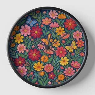 Abstrakte Mexikanische Cosmos-Blumen-Kunstuhren Uhr
