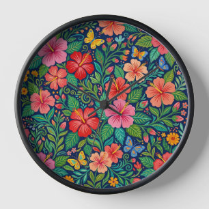 Abstrakte Mexikanische Hibiskus-Schmetterlinge-Kun Uhr