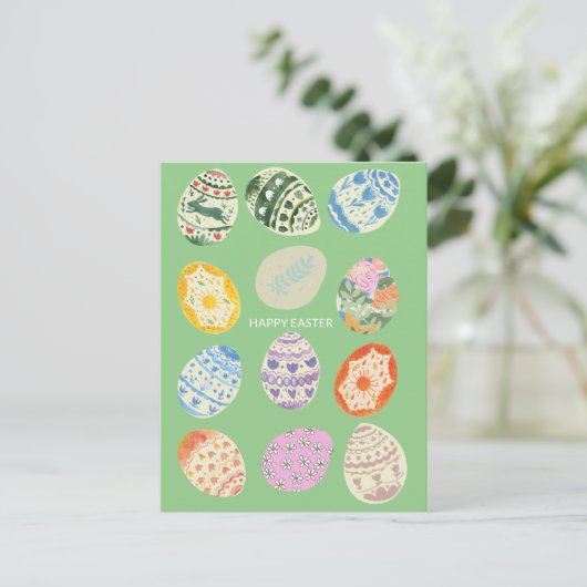 Abstrakte Minimal farbenfrohe Eier Osterreise Kart Postkarte (Stehend Vorderseite)