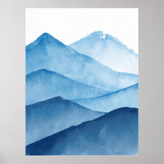 Abstrakte minimalistisch-blaue Gebirge Poster (Vorne)