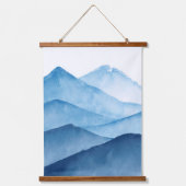 Abstrakte minimalistisch-blaue Gebirge Wandteppich Mit Holzrahmen (Vorderseite)