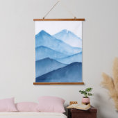 Abstrakte minimalistisch-blaue Gebirge Wandteppich Mit Holzrahmen (Schlafzimmer)