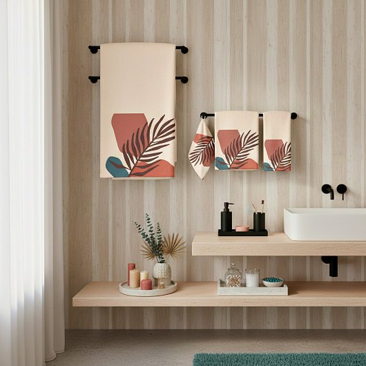 Abstrakte, minimalistische Kunst aus Palmenblätter Badhandtuch Set