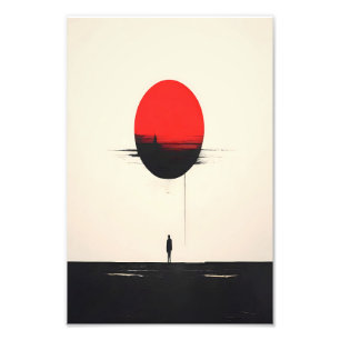 Abstrakte Minimalistische Rote Sonne und Einsamkei Fotodruck