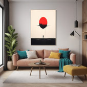 Abstrakte Minimalistische Rote Sonne und Einsamkei Poster