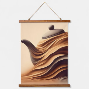 Abstrakte minimalistische Zen-Teekanne mit fließen Wandteppich Mit Holzrahmen