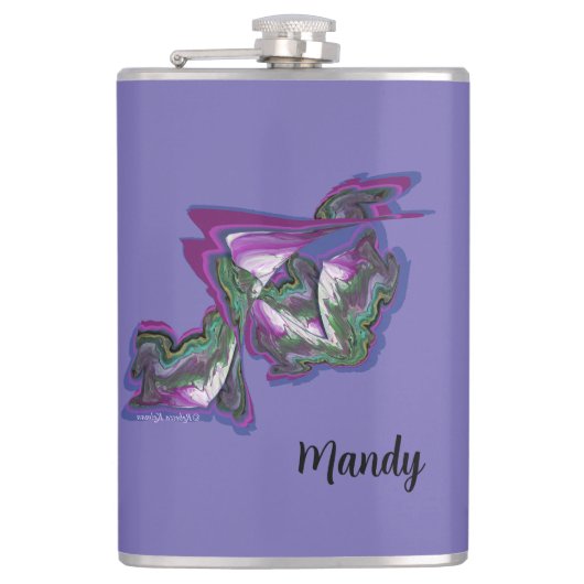 Abstrakte Mischmedien Art Vinyl Wrapped Flask Flachmann (Vorderseite)